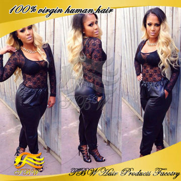 Wholesale blonde ombre #1b/#27 cheap indian remy full lace wigs for black women